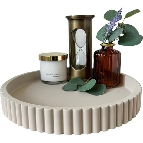 OAKOA Concrete Round Decorative Tray Coffee Table Centerpiece Modern Home Decor - Picture 7 of 7